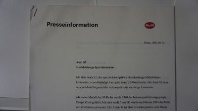 Pressemappe Audi S2 Limousine (unverkäuflich)