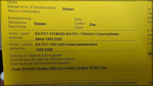RS4 S4 Biturbo Bilstein Gewindefahrwerk Sportfahrwerk