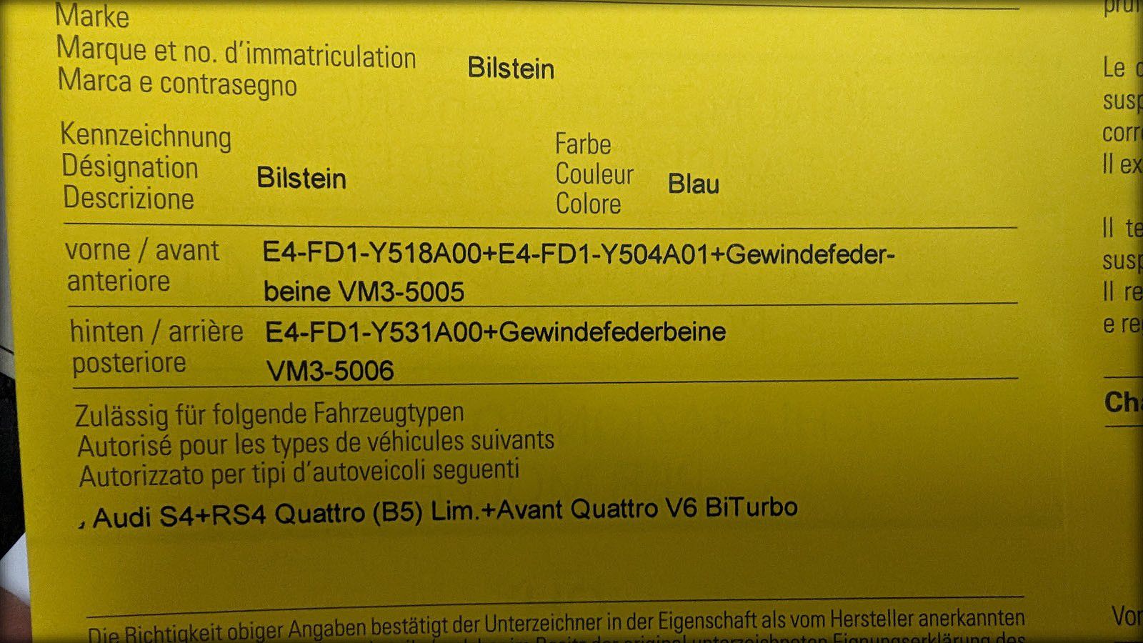 RS4 S4 Biturbo Bilstein Gewindefahrwerk Sportfahrwerk