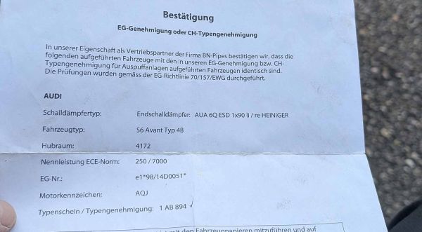 Preview: S6 C5 BN-Pipes Edelstahl Endschalldämpfer mit Gutachten