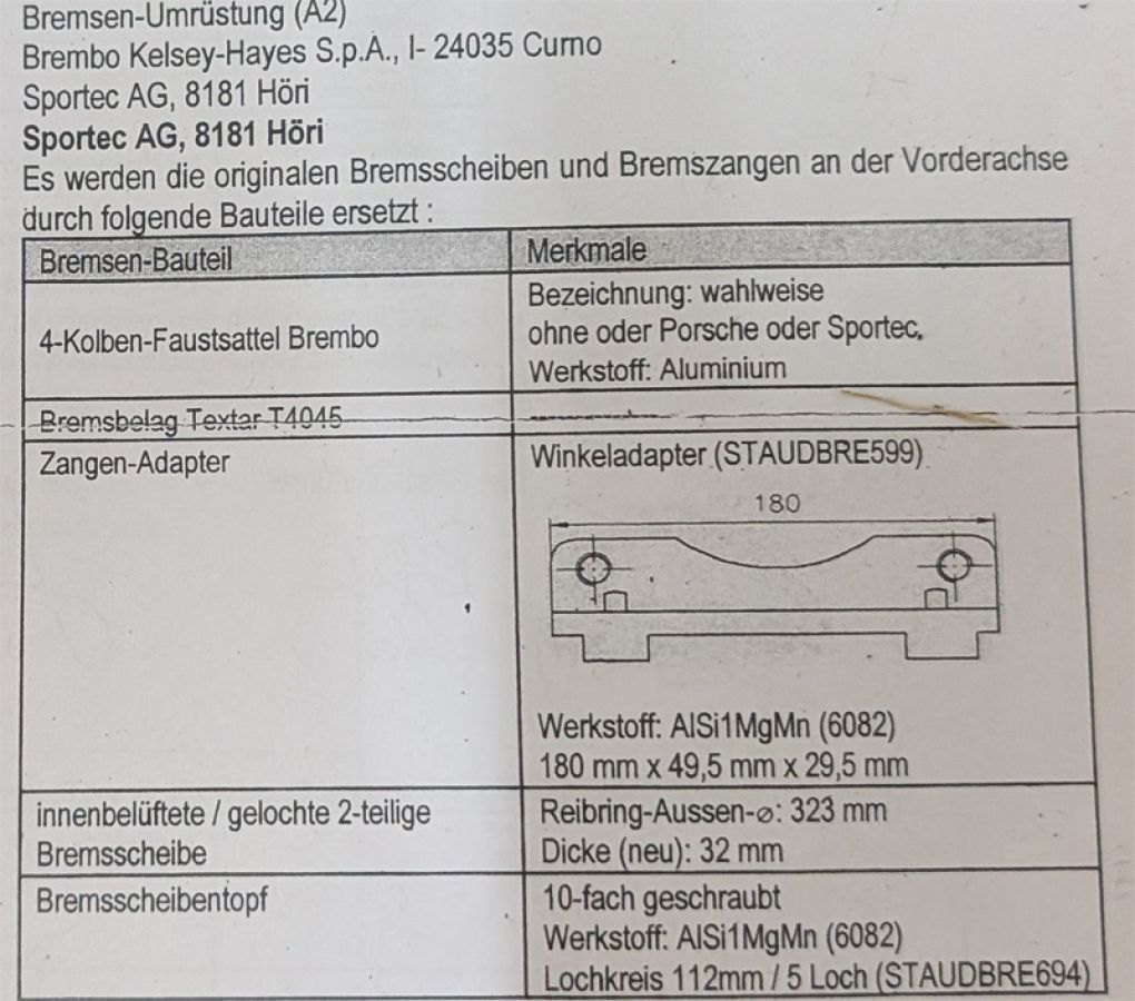 A6 C5 SPORTEC Brembo Porsche Bremse Vorderachse