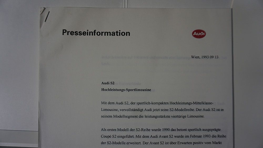 Pressemappe Audi S2 Limousine (unverkäuflich)